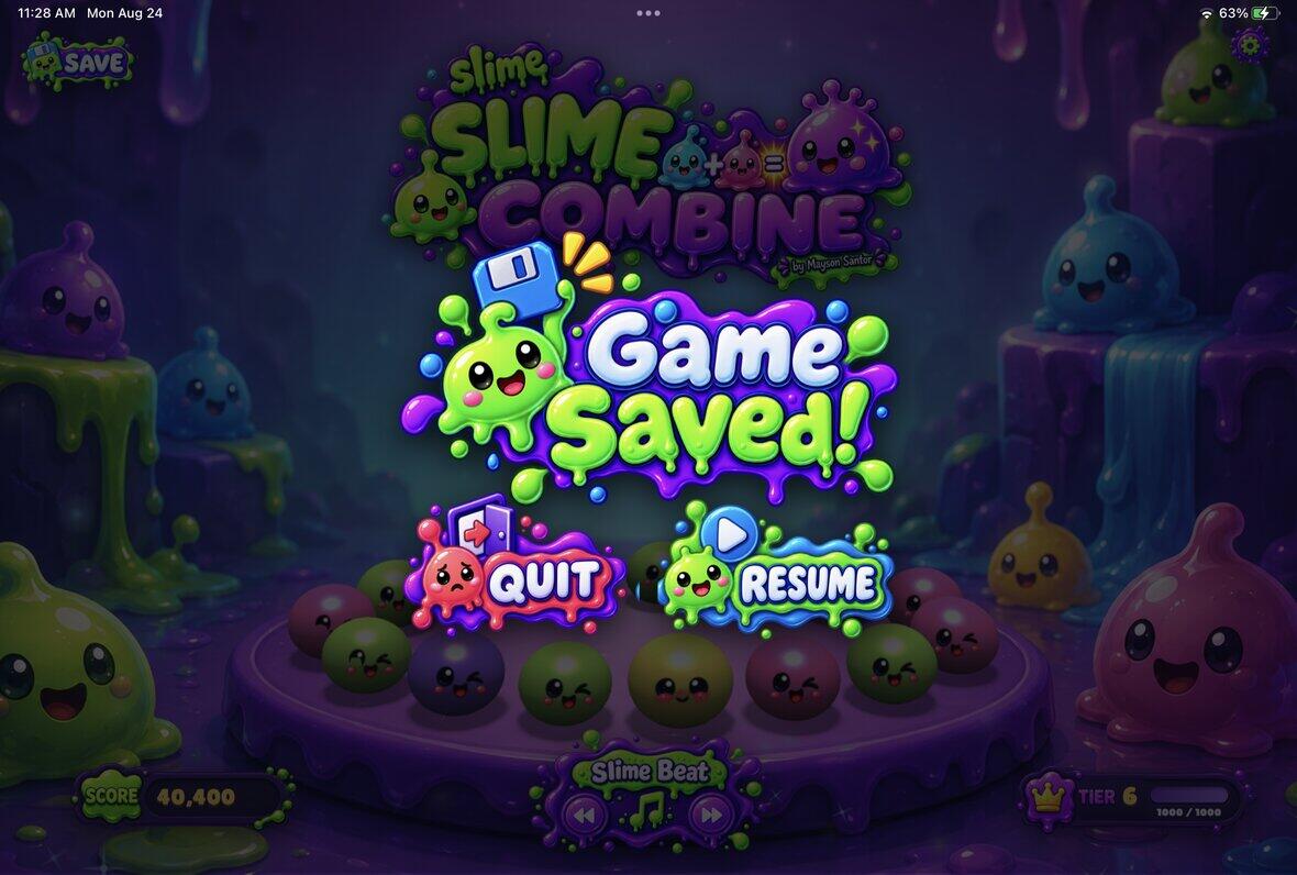 Slime Slime Combine game saved screen